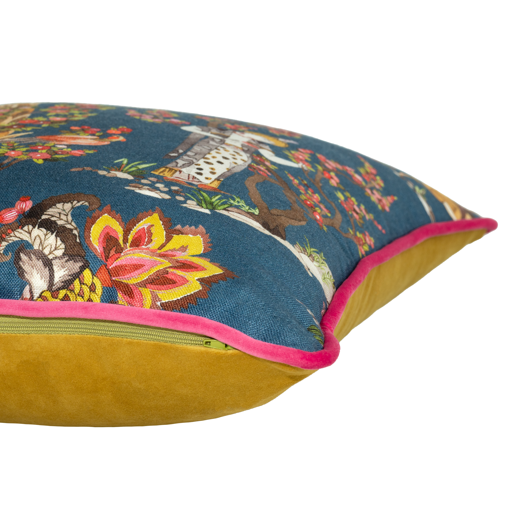 Decorative cushion with a persian pictorial pattern on a blue background