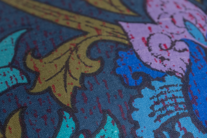 Close-up of a colorful fabric with floral patterns