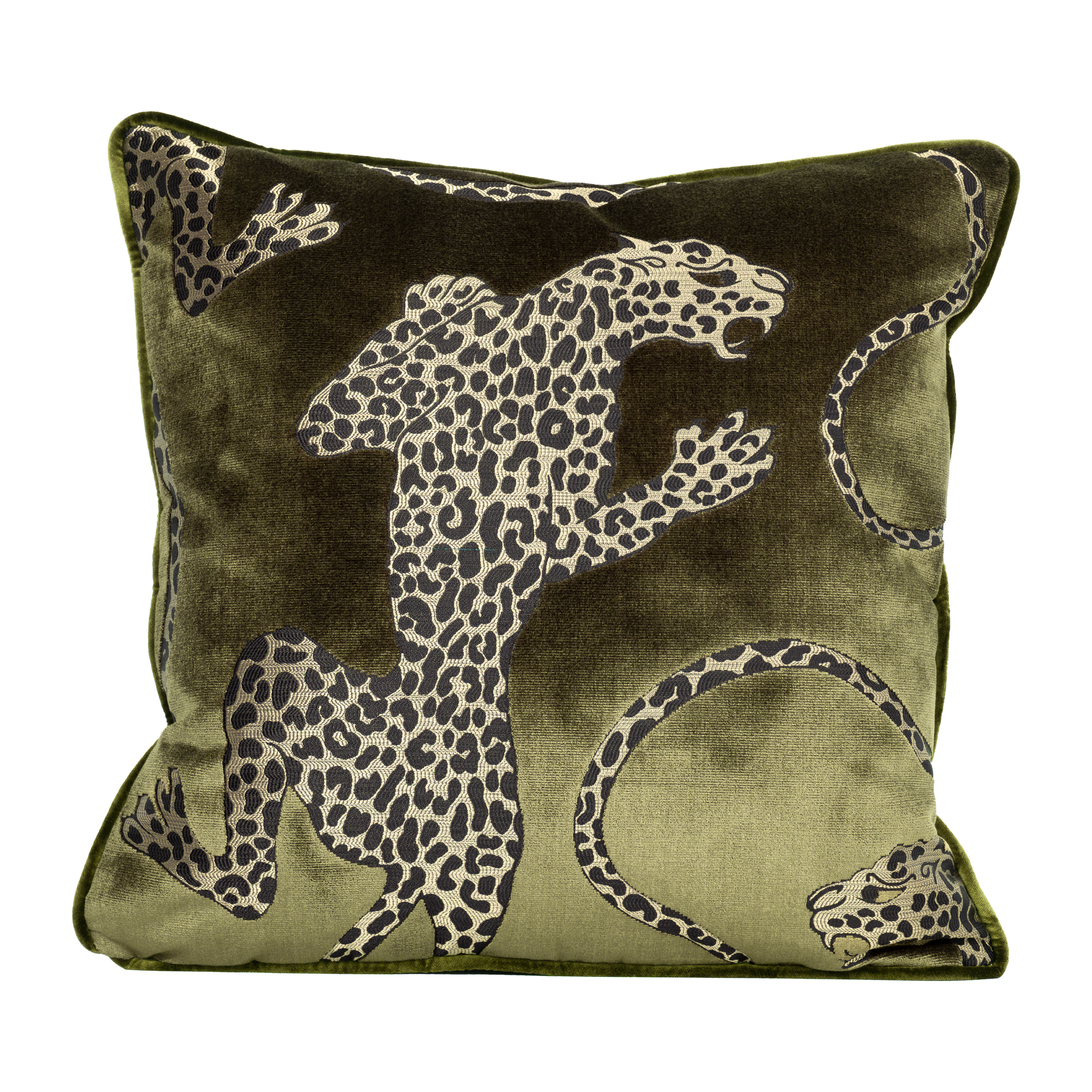 Decorative pillow with leopard design on a green background