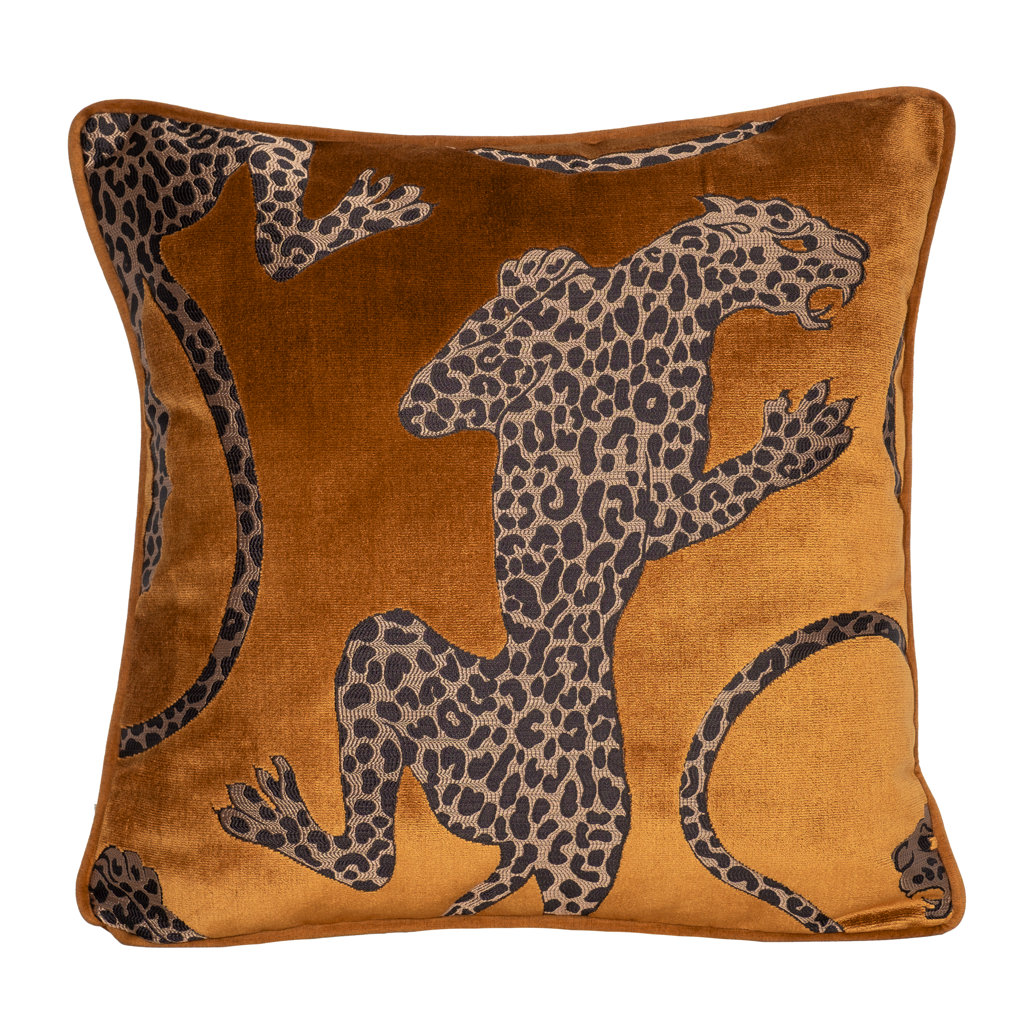 Gold velvet cushion with large panthers