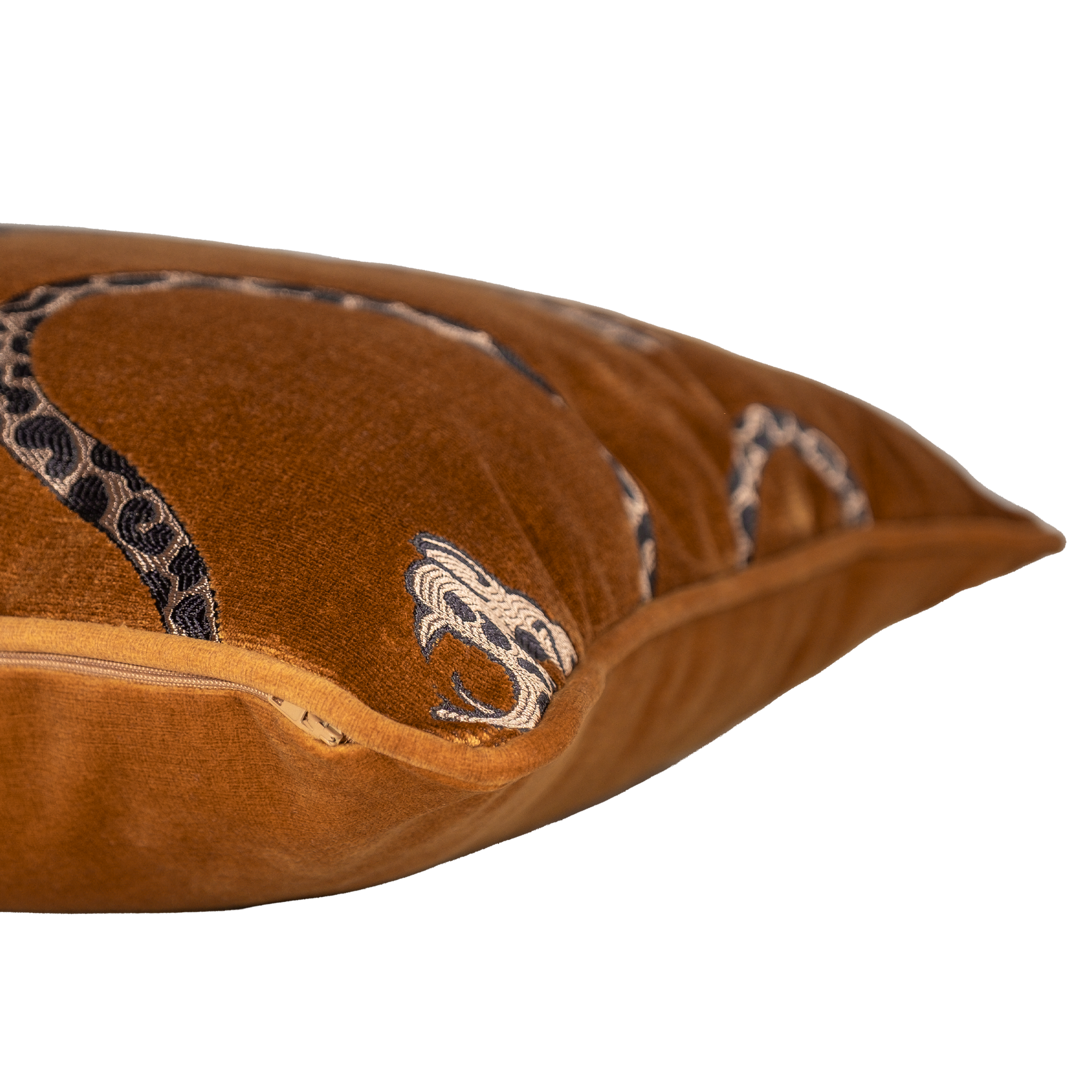 Gold velvet cushion with large panthers
