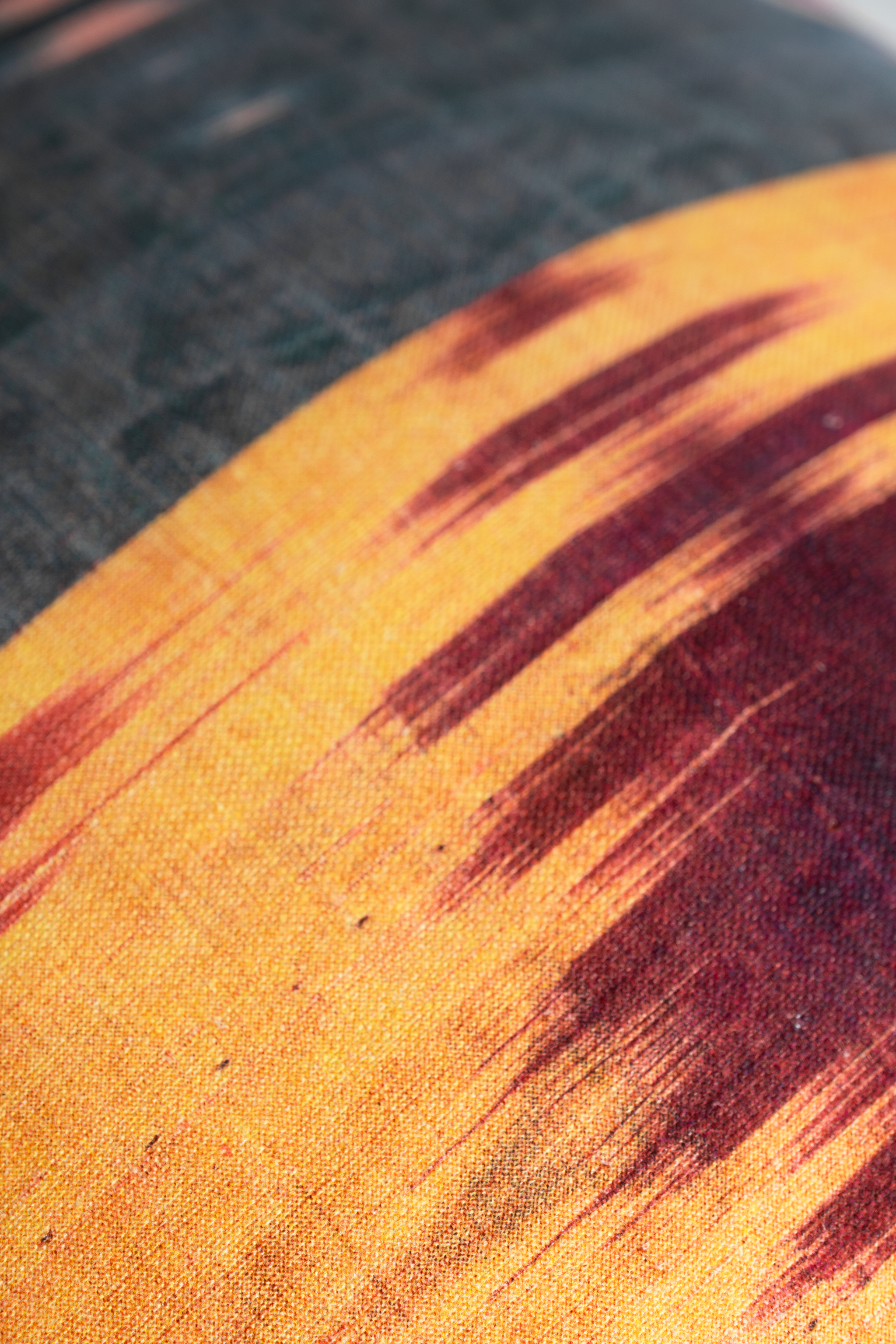Close-up of a printed linen with a tribal pattern