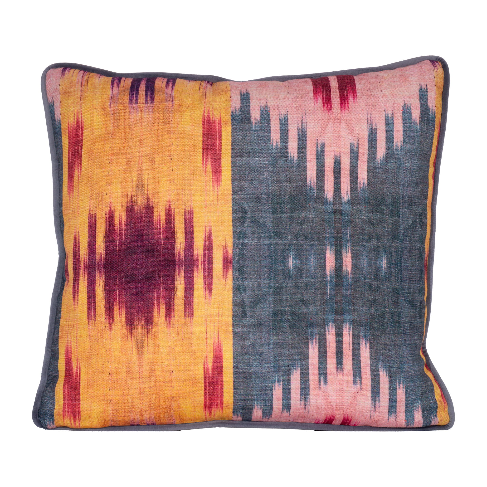 Decorative cushion with a geometric ikat pattern 