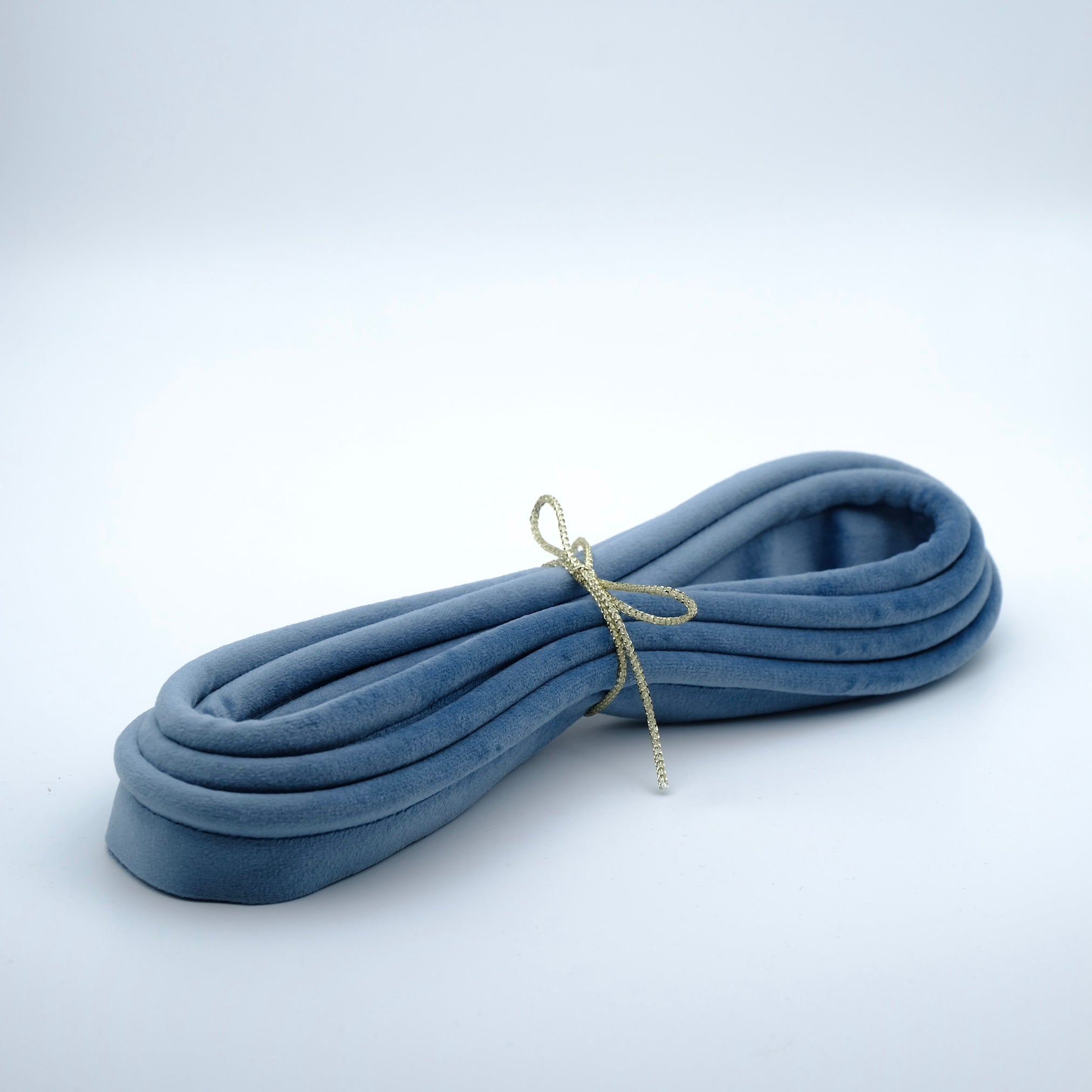 photo of a bundle of powder blue velvet piping