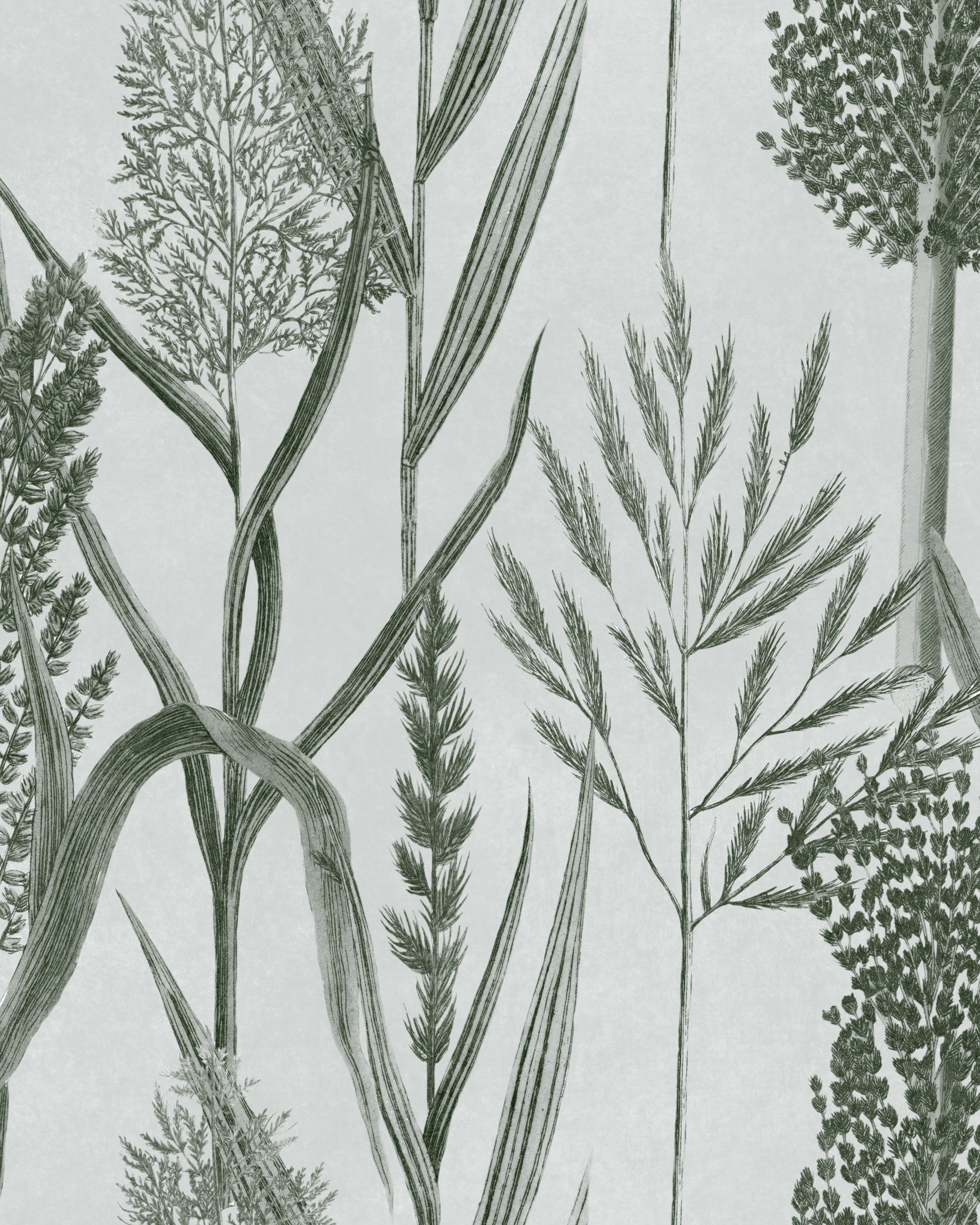 Riverside Flora Off white wallpaper: delicate floral and leaf motifs in off-white, taupe, and pale grey on a light, serene background