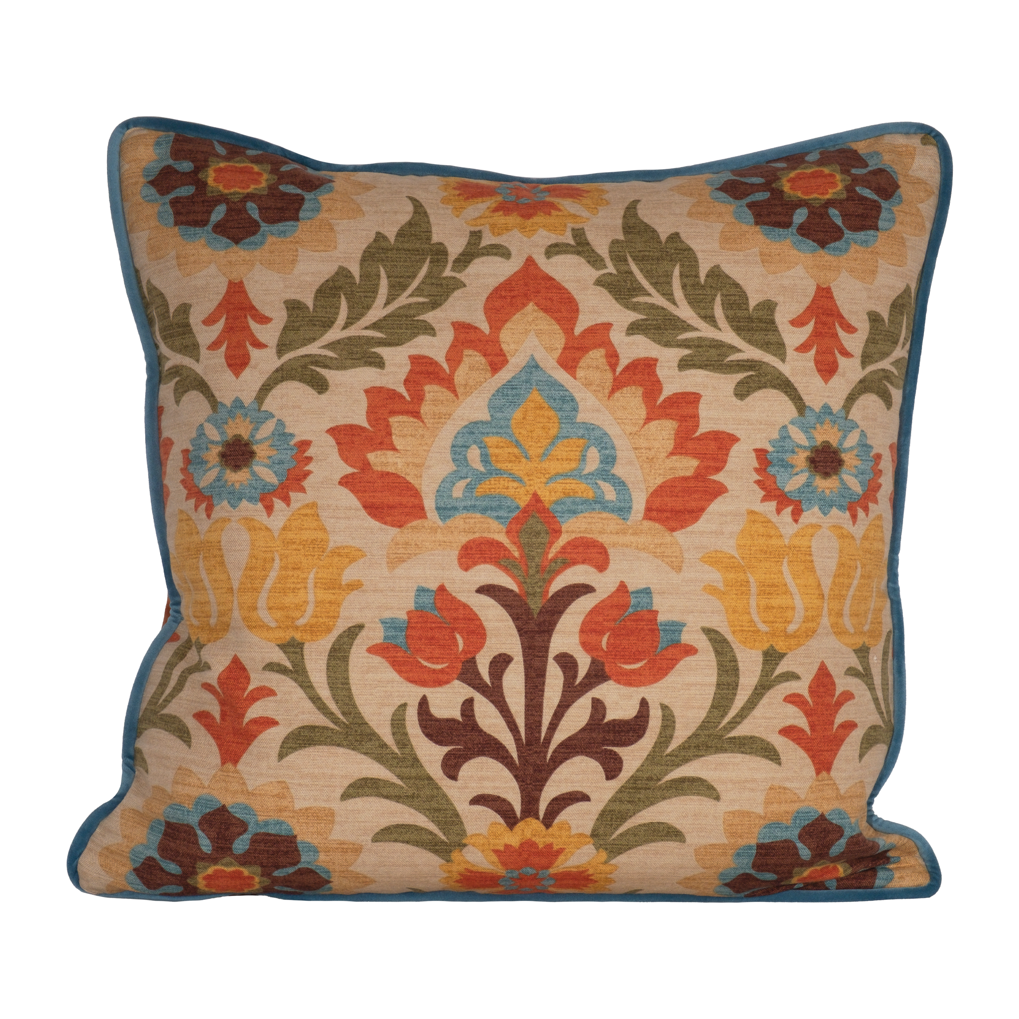 Decorative cushion with a spanish inspired damask in autumn colours