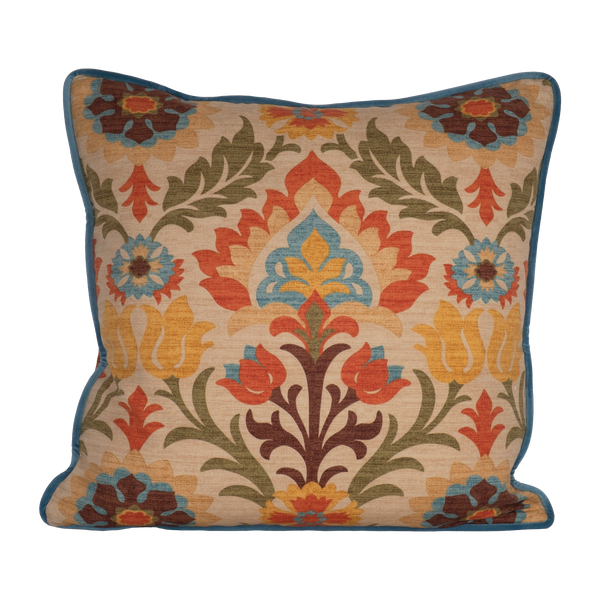Decorative cushion with a spanish inspired damask in autumn colours