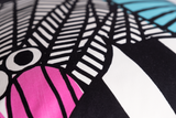 Close up of a colourful graphic fabric