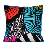 Graphic cushion with black and white and bright colours