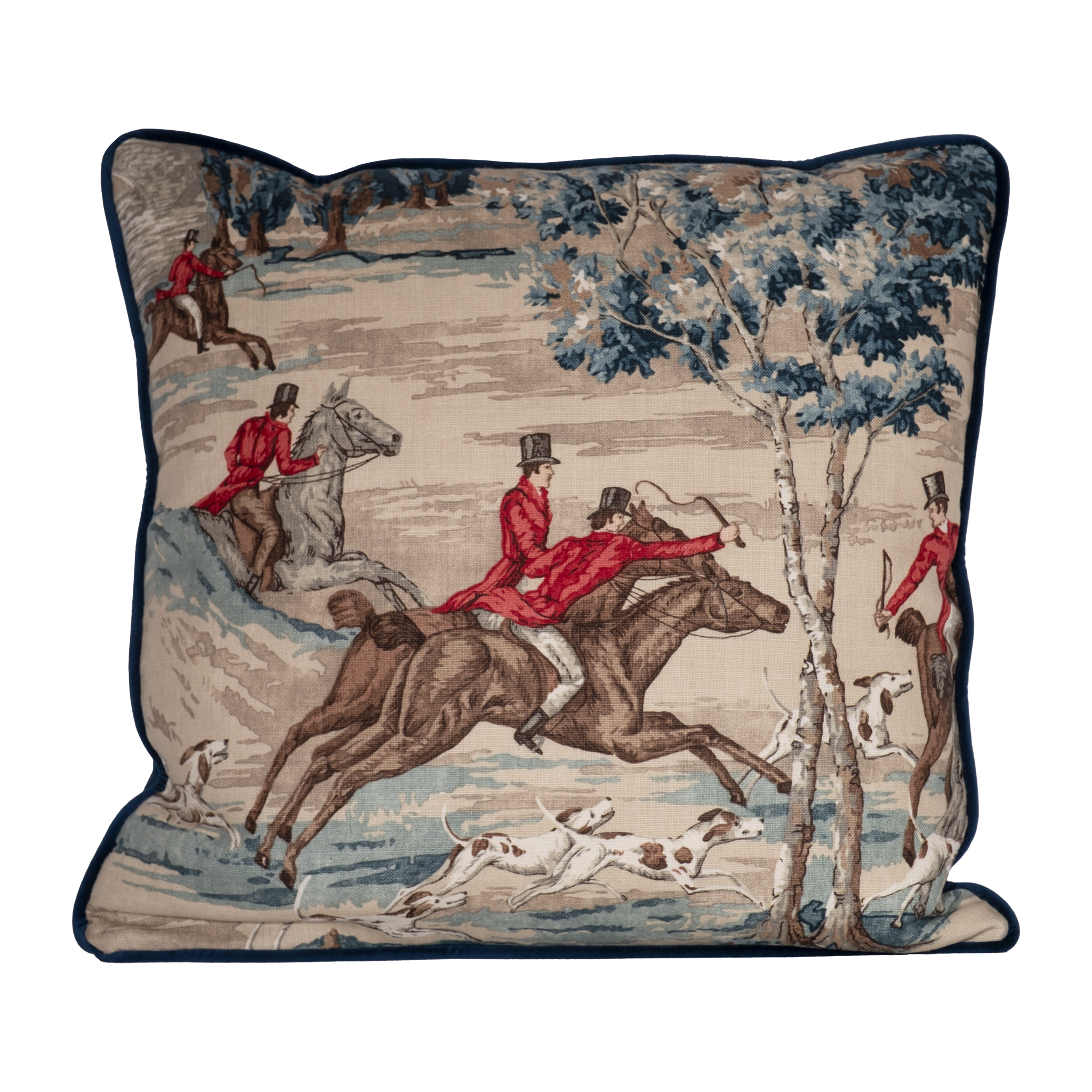 Printed linen cushion featuring a classic english hunting scene