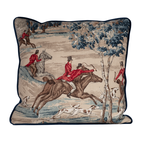 Printed linen cushion featuring a classic english hunting scene