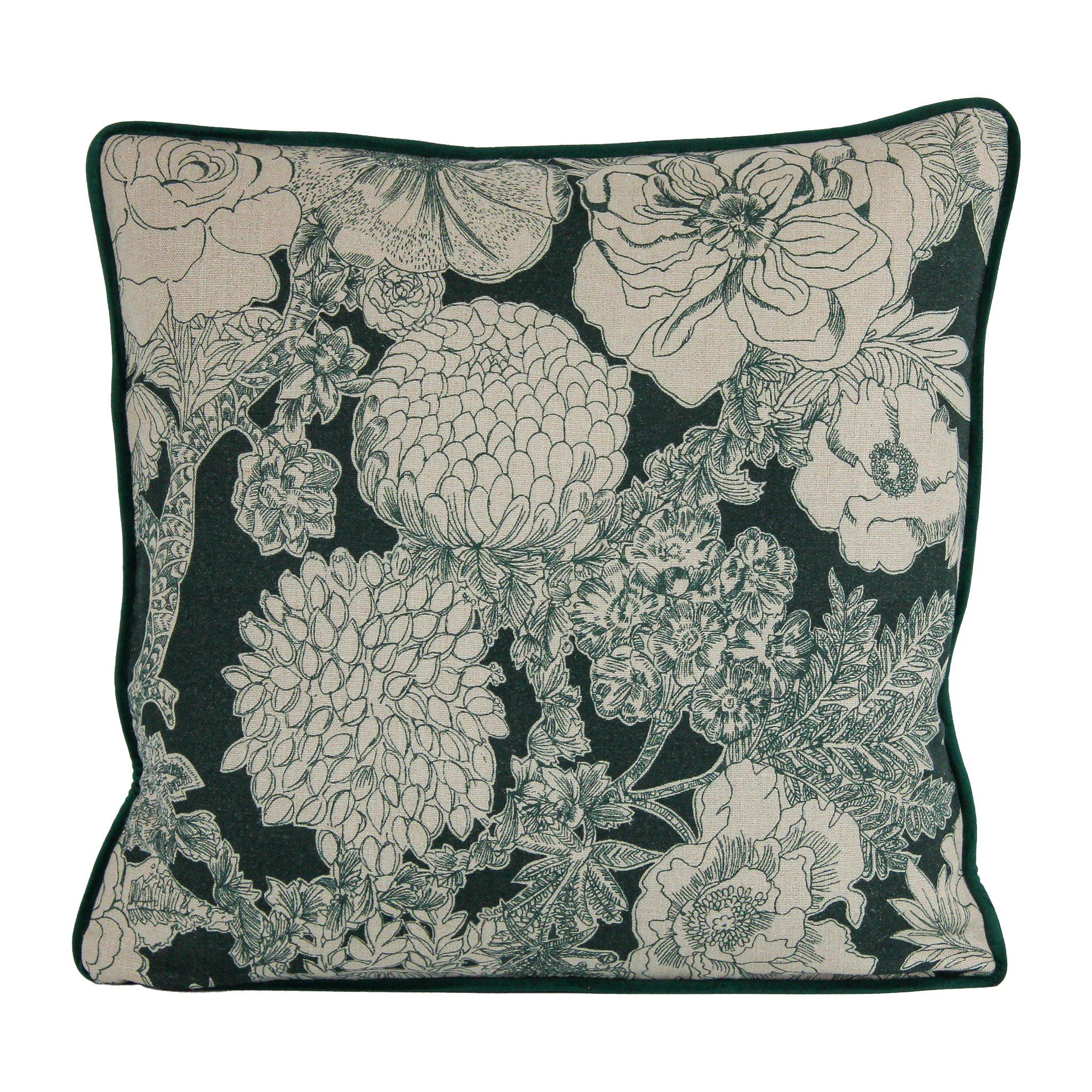 Aquamarine coloured floral printed linen cushion