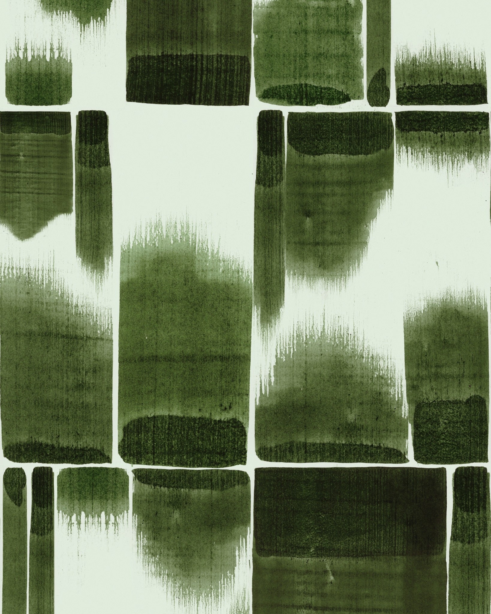 Green abstract block design on soft pale green background with artistic brush effect
