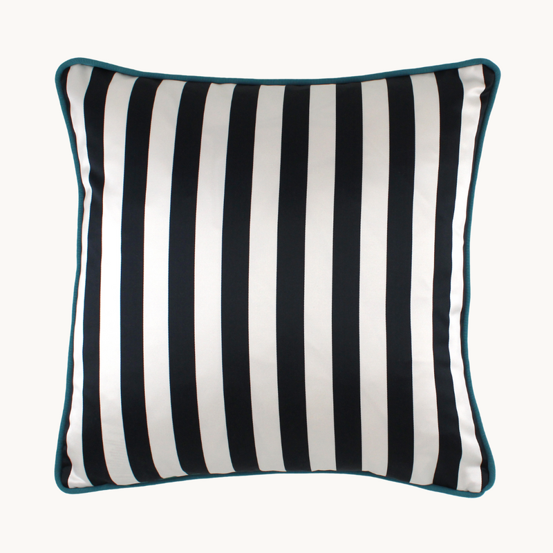 Photo of the black and white striped back of a cushion