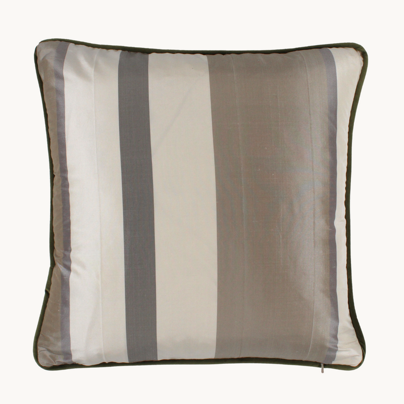 Photo of the striped back of a cushion in neutral colours
